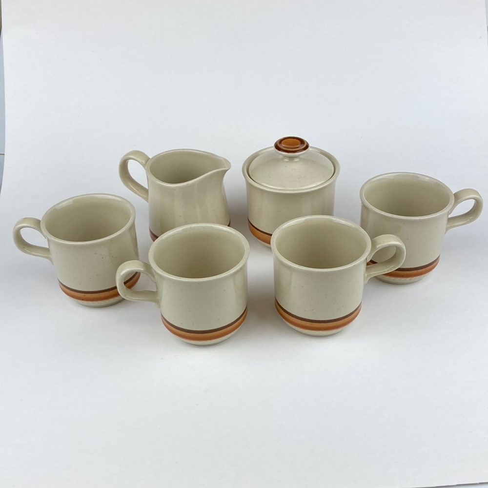 Vintage Arita Fuji Tabletop Craftstone Sugar | Creamer | Coffee Mug Set Japan
